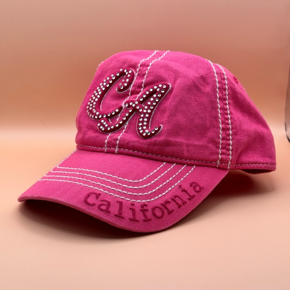 Pink California Cap with Rhinestone Detail
